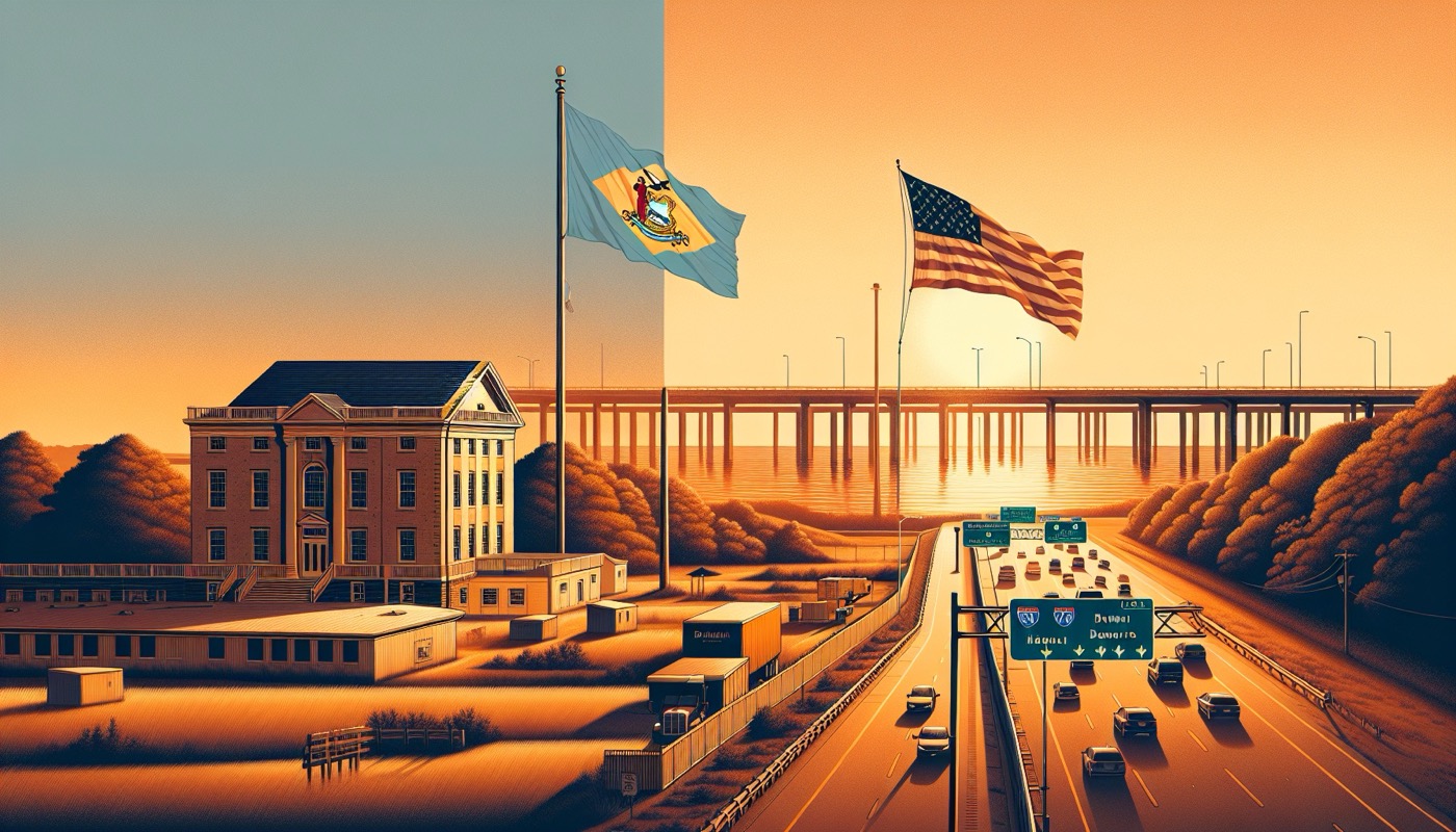 A Delaware public-works project and a federal highway project side by side at golden hour — same trade, different regulatory regime