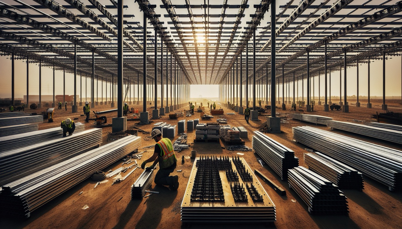 A utility-scale solar array under construction in the Mid-Atlantic with racking and module installation activity in progress.