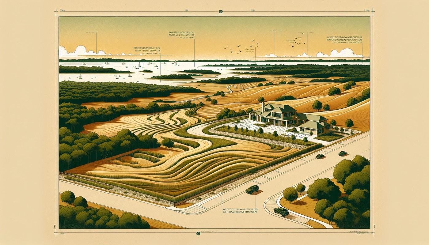 Aerial view of a Maryland suburban site plan in schematic design, showing natural drainage patterns and Environmental Site Design features integrated into the early site layout