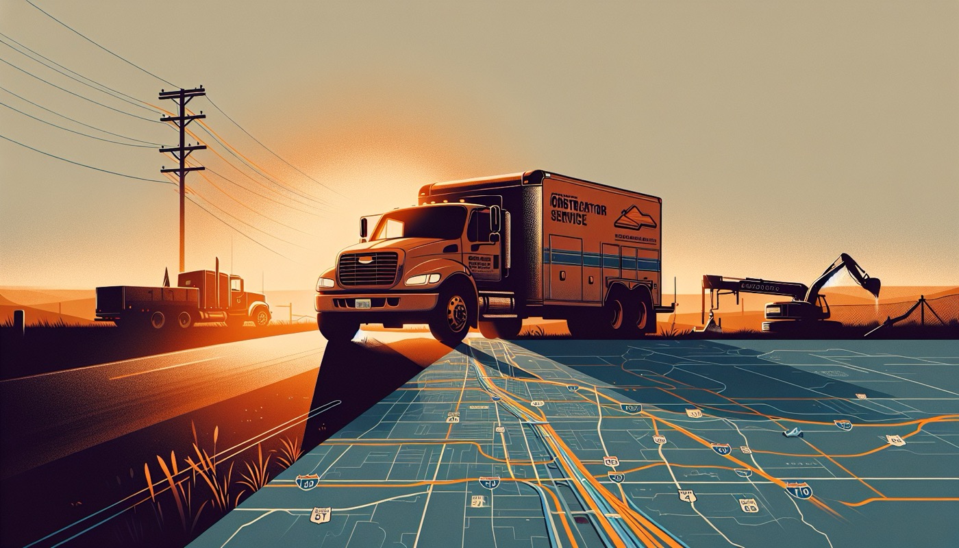 A single utility truck with contractors at multiple Delaware Valley public-works sites at golden hour, representing multi-state crew work