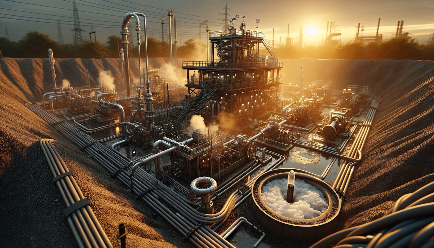 New Jersey brownfield site with environmental monitoring well and remediation equipment at golden hour, photorealistic, warm cinematic lighting, contaminated site redevelopment aesthetic