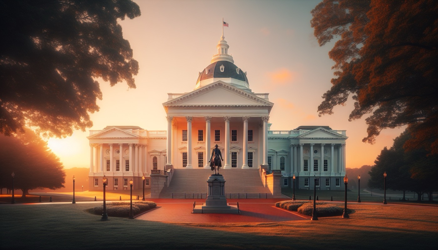 The Virginia State Capitol building in Richmond with morning light, symbolizing General Assembly authority over local powers.